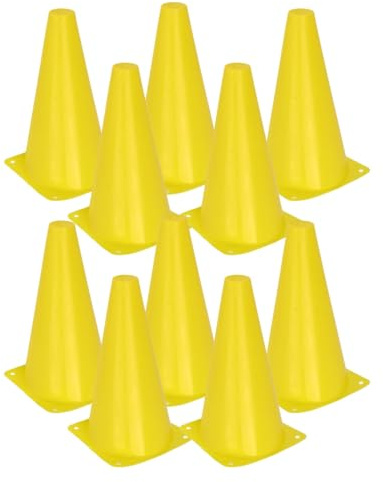 PEGANE Lot de 10 cônes de signalisation, cônes d'entrainement, Plot de marquage avec Une Base carrée Coloris Jaune Hauteur 30 cm