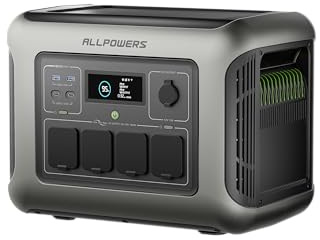 ALLPOWERS R1500 LITE Centrale Elettrica Portatile, 1056Wh LiFePO4 Batteria | 1600W Power Station, 0-80% in 40min, UPS 35dB per Emergenza black-out Domestica Campeggio Camper Alimentazione raffreddante