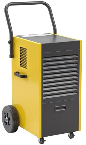 DURHAND Deumidificatore 70 l/giorno, essiccatore con 4 ruote, timer da 24 ore, manico da 5,5 l, tubo di scarico per ambienti fino a 100 m², cantina, cantiere e garage
