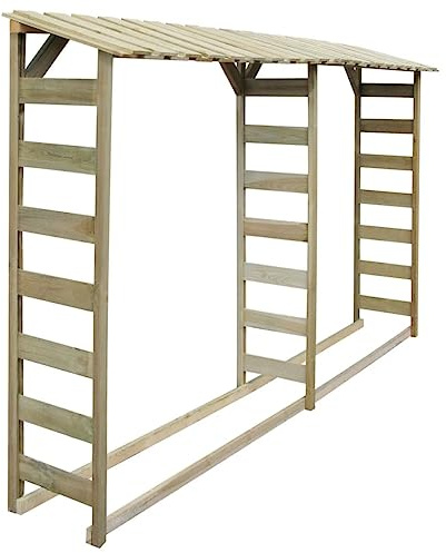 Mokuyary Double abri de Stockage du Bois 300 x 44 x 176 cm Pin imprégné Serre Bûche, Étagère de Rangement pour Porte Bûches de Cheminée, Support de Stockage de Bois de Chauffage