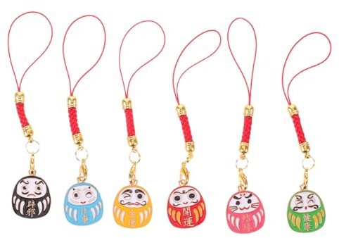 Cabilock 6 Piezas Llavero Daruma de Aleación Cuerda Trenzada, Accesorio de Buena Suerte para Bolso y Cartera, Obsequio Japonés Tradicional para Viajeros y Souvenirs