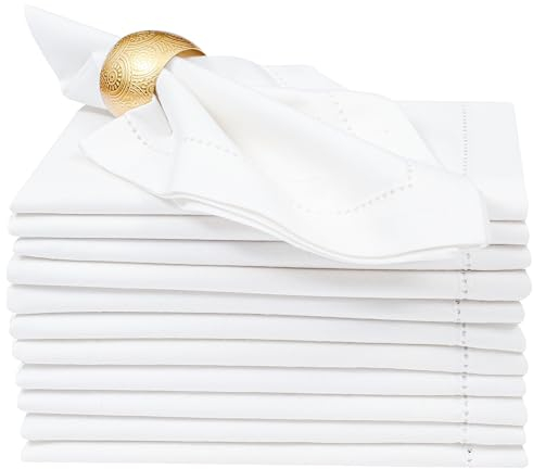 Lightnpro Decorative Hemstitched Cloth Dinner Napkins, 18x18 Inch White