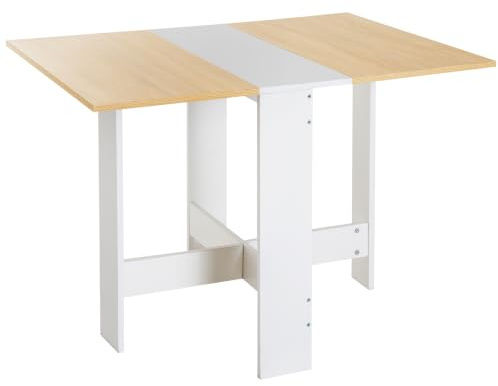HOMCOM Mesa Plegable de Comedor Alas Abatibles Blanco y Roble | Mesa de Cocina Plegable, con Alas Abatibles, para Salón, Espacio Pequeño, 103x76x73,5cm