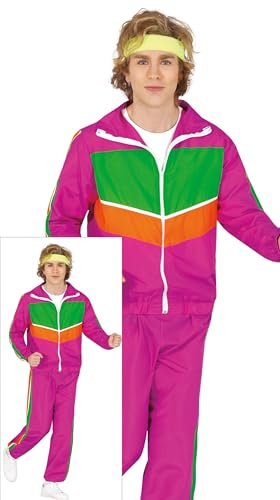 FIESTAS GUIRCA | Erwachsenen Gymnastik Kostüm - Jacke und Hose - Sport- und 80er Jahre Kostüme für Halloween, Karneval und Kostümpartys - Ideal für Herren - Rosa und Mehrfarbig