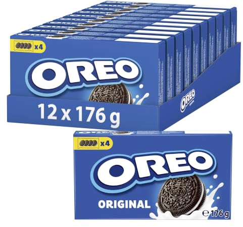 OREO Original Schokoladenkekse mit Vanillecreme, 12 x 176 g | Knuspriger Schokoladenkeks mit köstlicher Vanillecreme, ideal zum Teilen und Snacken