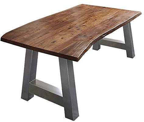 SAM Esszimmertisch 220x100 cm Adelaide, Baumkantentisch nussbaumfarben, Akazienholz massiv, A-Gestell aus Metall Silber