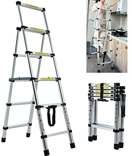 5 Telescopic Step Ladder Aluminium Heavy Duty 150KG/330lb Capacity Lightweight Folding Portable Extendable Anti-Slip A Frame Combination Stepladder for Home Garden Office Garage