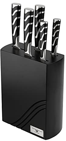 Rockingham Forge 128 Series 6-Piece Kitchen Knife Block Set, Includes 5 Knife Set with Knife Holder Block Stainless Steel Blades, Black Handles, RF-1280/6B