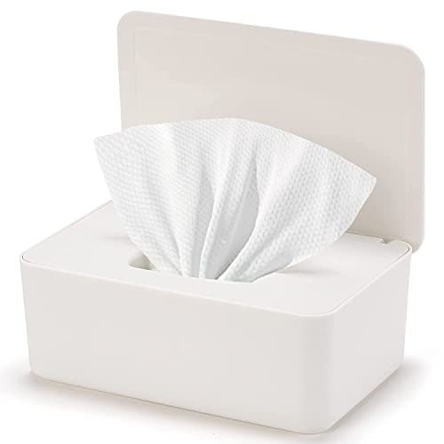 Distributeur de lingettes humides, Couvercle de Protection en Papier de Soie Humide Sec Couvercle de boîte de Rangement de Tissu sans poussière, Support de Distributeur avec Couvercle (Blanc)