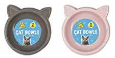 Cat Bowls - Twin Pack Cat Feeding Bowls - Food and Water Bowls for Cats - Assorted Colours