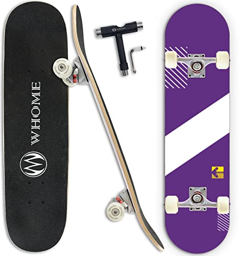 WHOME Pro Skateboard Completo para Niño Niña/Adulto Principiante/Pro - 31 x 8 Pulgada Patineta Estándar 8 Capas Alpine Maple Deck ABEC-9 Incluyen T-Tool(Violeta)