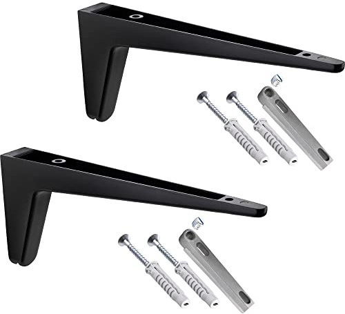 Gedotec Design Regal-Halterung - Wandregal aus Metall - schwarz eloxiert | 2 Stück - Regalhalterung Schwerlast | PINOCCHIONE | Regalboden-Träger schwerlast mit Tragkraft bis 80 kg | Regalträger