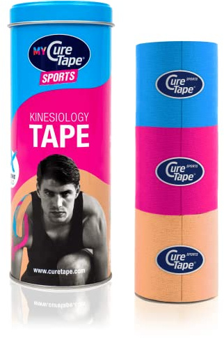 CureTape Sports 3 Rolls Multipack K Tape 5cm x 2.5m | Blue Pink Beige | Waterproof Kinesiology Medical Tape | Extra Sticky Tape | Increase Mobility & Performance | Reduce Joint Pain | Sports Tape