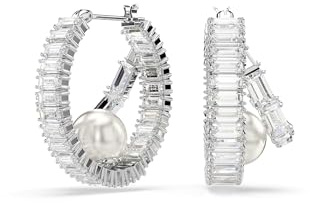 Swarovski Ariana Grande x Swarovski Kreolen, Kristallperle, Baguette-Schliff, Weiß, Rhodiniert