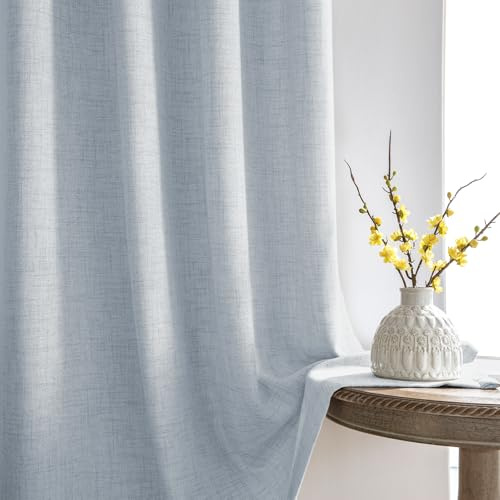Melodieux Gardinen mit Kräuselband - Grau Leinen Optik Halbverdunkelungsvorhang 2er Set, H225 x B140cm, Fensterdekoration Dekoschal Dekorvorhang, Halbfrei Vorhänge fur Schlafzimmer