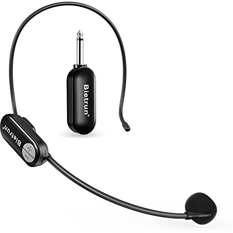 Bietrun UHF Microfono Wireless Professionale Microfono Archetto Wireless Auricolare o a Mano per Voce Amplificatore,Presentazione,lezioni