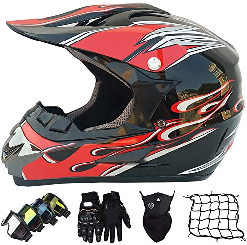Casque Motocross Enfant Set, Casque de Moto Cross VTT Enduro, Casque de Downhill pour Homme et Femme avec Gants Lunettes Masques et Filet de Casque DOT Homologué Casques Intégraux AVT