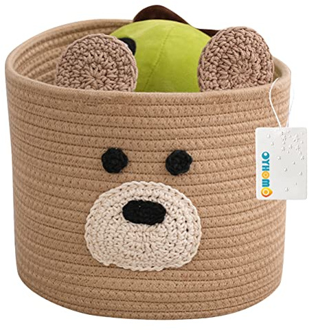 OYHOMO Baby Aufbewahrungskorb Bär Korb Geflochten Baumwollseil Korb Dekorativ für Kinderzimmer, Organisation von Kleidung, Spielzeug, Windeln, 23 x 19 cm, Braun