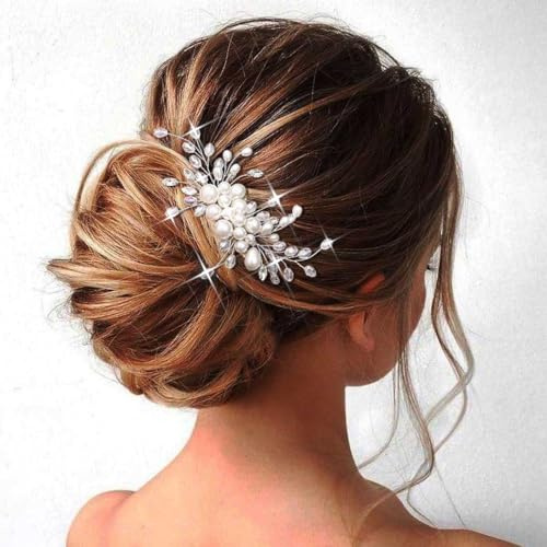 Vakkery Peine de novia con perlas plateadas, accesorios para el cabello para mujeres y niñas