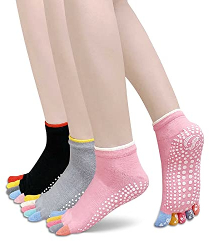 LOFIR Halkfria yogastrumpor för kvinnor: 3-pack halkfria stoppstrumpor pilates tåstrumpor kvinnor för yoga, pilates, barre, dans, balett, fitness (EU36-43), en, 36-39 EU