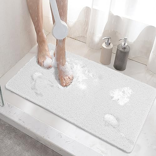 HITSLAM Tappetino Doccia Antiscivolo, 60x40cm Tappetino Vasca Antiscivolo da Bagno con scarico, Morbido PVC Luffa Tappetino Bagno, Asciugatura rapida, Bianco