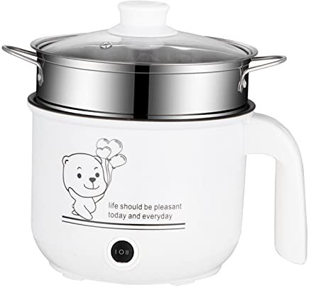 F Fityle Mini Hot Pot Ramen Cooker Padella elettrica Portatile Multiuso Antiaderente per dormitorio dell'home Office, con Vapore Bianco
