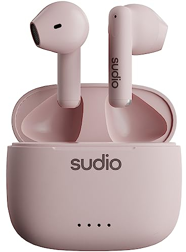 Sudio A1 Rose Écouteurs avec Bluetooth, Touch Control avec Station de Charge compacte sans Fil IPX4, écouteurs Silencieux avec Microphone intégré, Son Cristal de qualité supérieure