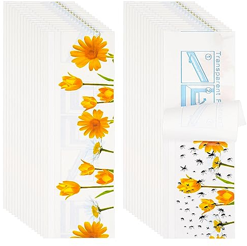 30 Pièces Mouches Piège Autocollant de Fenêtre, 21x7cm Piège à Insectes pour Fenêtre, Non Toxique et Inodore Attrape Mouches Anti Mouche Fleur, pour Les Insectes Nuisibles