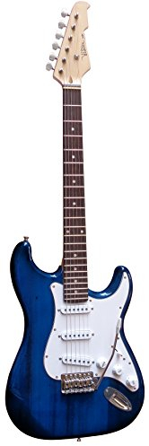 ELEKTROGITARRE DUNKELBLAU TRANSPARENT - E-GITARRE MIT MASSIVHOLZKÖRPER - SICHTBARE HOLZMASERUNG - VISION SOUND - WEIßER PICKUP + KABEL - ST5BLT