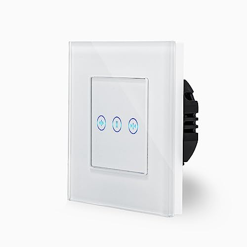 KRONE Touch Rollladenschalter Hoch/Runter 1-Fach im Glasrahmen in weiß 2-Weg Glas Berührungs Wandschalter zum schalten von Rollläden, Markiesen, Jalousienen Luxus-Time