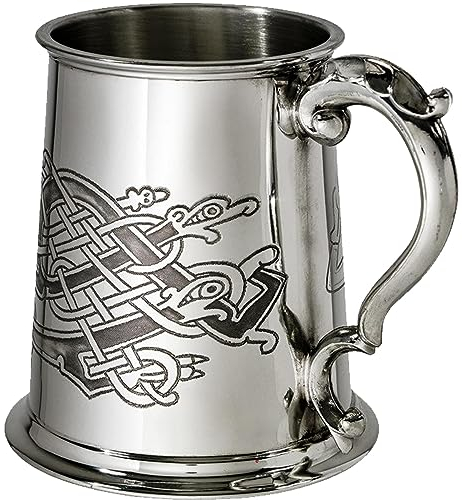 Zinn Krug mit Keltischem Vogel-Design Scroll-Griff Rein Schwer Messgerät Bier Krug Möglich für Gravur Personalisierte Geschenke für Männer und Frauen