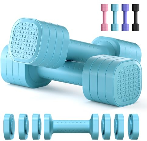 Zempox Adjustable Dumbbell Set, 4 in 1 Free Weight Dumbbell Set for Women, Hand Weight for Women at Home, Each 2lb 3lb 4lb 5lb with TPU Soft Rubber Handle for Home Gym Aquatic Fitness Equipment,Blue