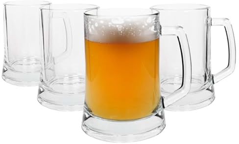 Rink Drink Glass Beer Mugs - Pack of 4-500ml Large Classic German Style Pale Ale Dishwasher Safe Larger Stein Traditional Beer Tankard Glasses with Handles