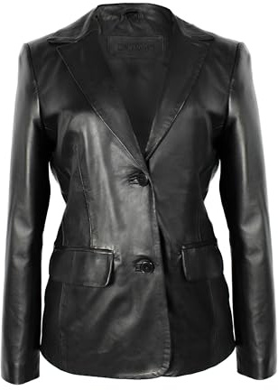 Zerimar Chaqueta Blazer Mujer Piel | Chaqueta Elegante | Chaqueta Casual para Mujer | Chaqueta Cuero Vestir Mujer | Color Negro | Talla XXL