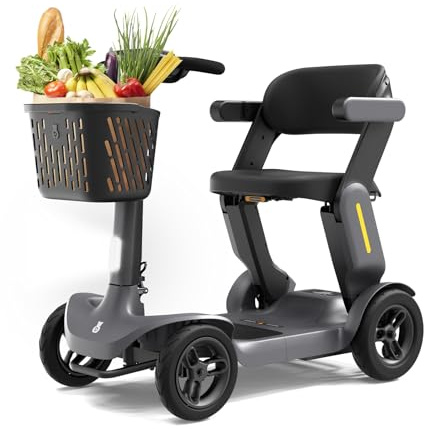 Glashow S3 Folding Mobility Scooter for Seniors & Adults – 4-Wheel All-Terrain Electric Scooter, 25 Mile Range, 6 MPH, 265 lb Capacity, Reverse, LED Lights & Basket – Gray
