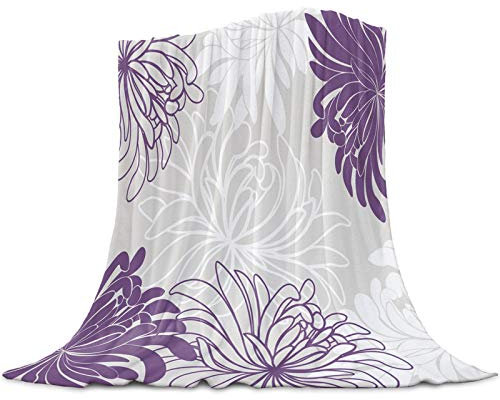Überwurfdecke, 101,6 x 127,7 cm, Dahlia Floral Pring, lila, grau, weiß, Blumenmuster, geometrisches Muster, Mikrofaser, Überwurfdecken für Sofa, Bett, Camping, Picknick