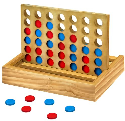 VingaHouse 4 in Einer Reihe Spiel Holz, Strategiespiel für 2 Spieler | Pädagogisches Lernspielzeug, Geschenk für Kinder & Erwachsene, Brettspiel für Zuhause & Reisen (Retro-Version aus Holz)