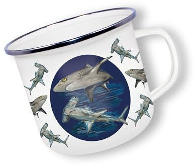 Anamelware Shark by Deluxebase. 475ml Large Enamel Mug with Shark Design, Animal Themed Reusable Camping Mugs and Travel Coffee Cups for Hot & Cold Drinks, Outdoor Cup for Hikers and Campers.