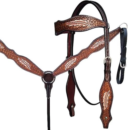 EQUIGEAR Western-Leder-Set mit handgefertigtem Kopfstück und Vorderzeug mit Zügeln. /Size-Full,Cob,Pony AO-0075 (Full)