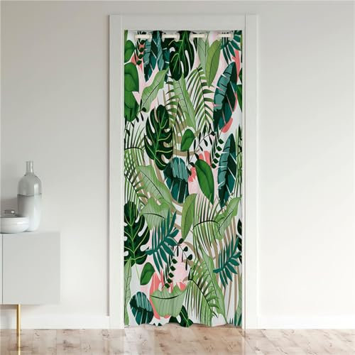Odot Verdunkelungsvorhänge mit Ösen, Bananenblätter Muster Raumteiler Vorhang Türvorhang Thermo Blackout Thermovorhang Winter Kälteschutz Türvorhang für Tür Schrank (120x180cm,Monstera-Blätter)