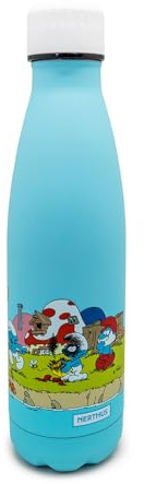 NERTHUS Bottiglia Termica Villaggio dei Puffi - 500 ml, Doppia Parete in Acciaio Inossidabile.
