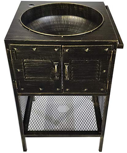 Lavandino Da Bagno Moderno Da Terra, Mobile Da Toeletta In Ferro Battuto In Stile Industriale Con Cassetti Per Lavabo, Lavabo Da Bagno Con Rubinetto E Scarico 19,6 X 19,6 X 31,4 Pollici, Rame Rosso