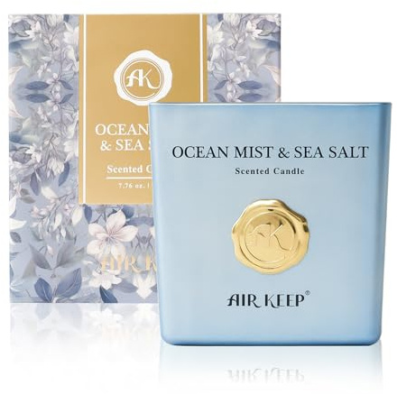 Airkeep Candela Profumata Ocean Mist & Sea Salt, 220 g Con Durata di Bruciatura Fino a 46 Ore, in Cera Naturale per la Casa, Perfetta Come Regalo per Uomini e Donne