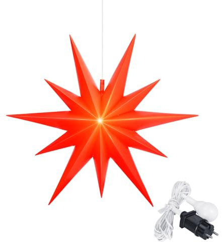 Leuchtstern 2D mit LED Beleuchtung | rot | |Ø 57 cm| 2D Stern mit 11 Spitzen | wetterfest | Garten Deko, Wohnzimmer, Weihnachtsdeko | Weihnachtsstern | mit Timer | 7,5m Zuleitung