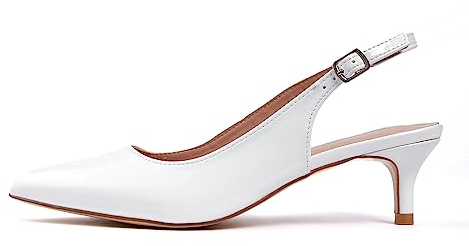 GENSHUO Slingback pumps för kvinnor eleganta kattunge klackar skor 5 cm/1,97 tum spets lack höga klackar med stängda tår klackskor för kväll bröllop kontor, 36–42, Vitt lackläder, 37 EU