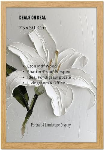 DEALS ON DEAL Modern Flat Profile Oak 75x50 cm Handcrafted Shatter-Proof Perspex Eton Wooden for Gallery Jigsaw Puzzle Poster Frames Vertical & Horizontal
