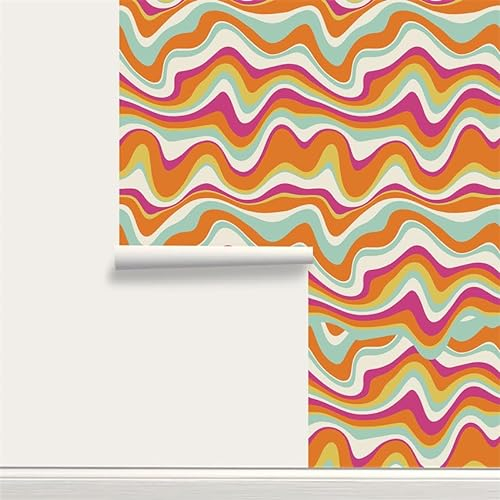Selbstklebende Tapete Orange Streifen Tapete Klebfolie Für Küche Schlafzimmer,Wasserfest Tapete Selbstklebend, Wandverkleidung Vinyl Diy Abnehmbar Tapeten,Statische Tapete 38X250CM