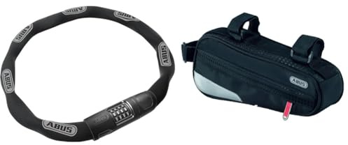 ABUS Kettenschloss 8808C - stabiles Zahlenschloss aus speziell gehärtetem Stahl & Fahrradtasche Oryde ST 2200 - Rahmentasche mit Klettbandverschluss