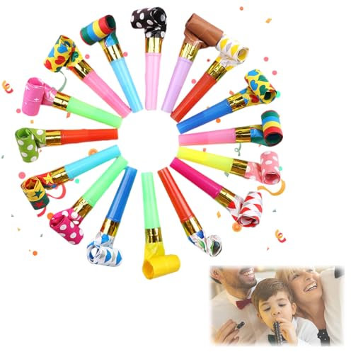 BIRLOZA Lot de 20 Langue De Belle Mere Sifflet Anniversaire Enfant sifflets pour Enfants pour Anniversaire d'enfant Serpentins Souffleur de fête,Jouet Trompette