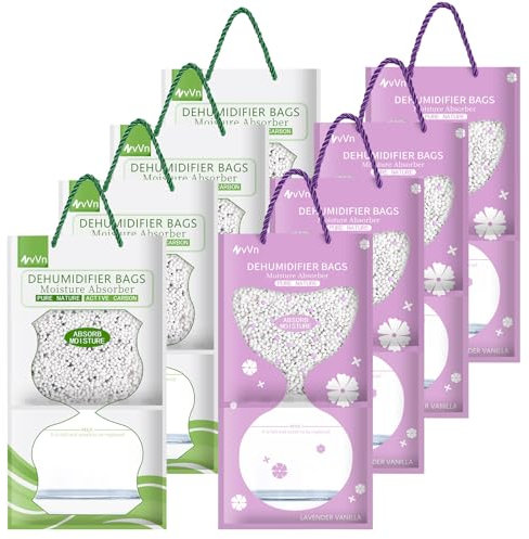 SaiXuan Sacchetti Deumidificatori da Appendere, 8 PCS 100g Sacchetti Assorbi umidità con Lavanda Odore, Deumidificatore Armadio per Auto, Bagni, Scarpiere, con Effetto Antimuffa per Armadio